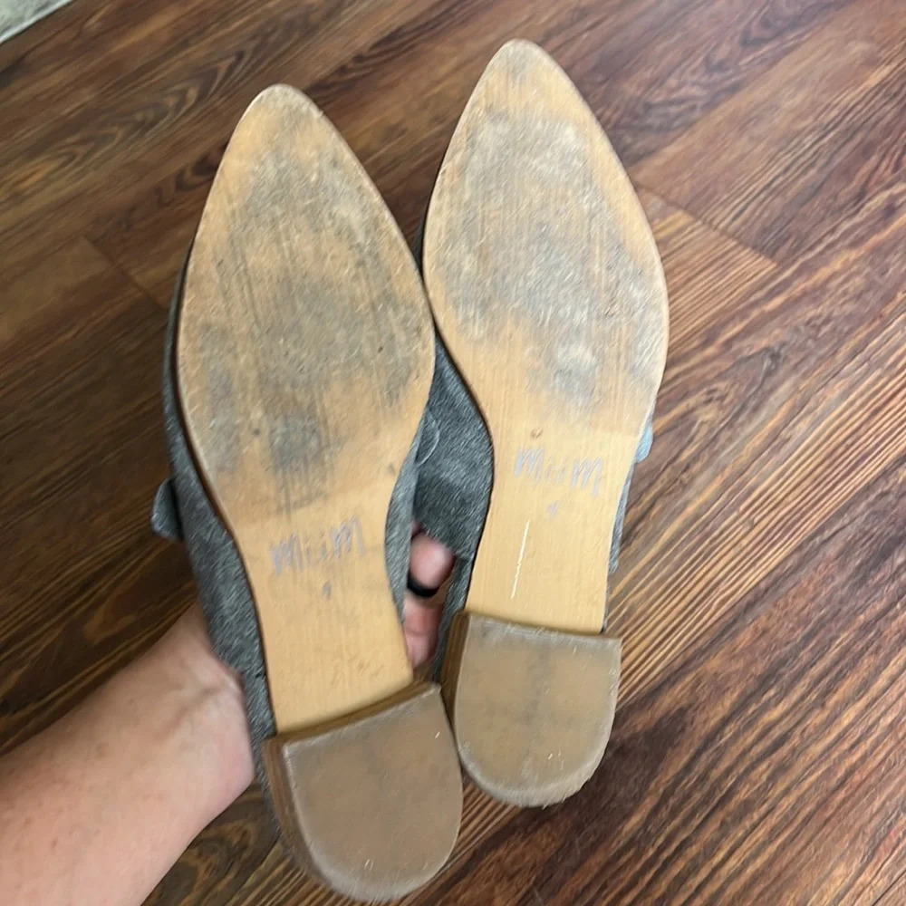Mi.iM Womens Slip On Mule Gray Pointed Toe Ruffle Trim Low Block Heel sz9 - Picture 6 of 10